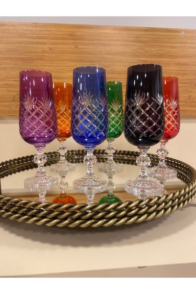 PLUS HOME Coffee Side Glasses 6 Pcs Bohemia Crystal Colored 180 ml