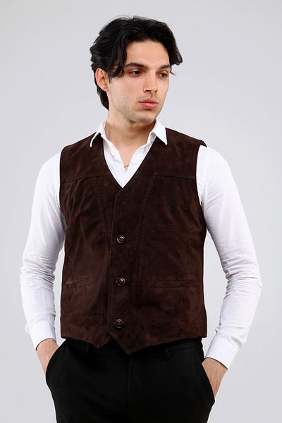 CE-YIL DERİ ÜRÜNLERİ Genuine Leather Suede Vest