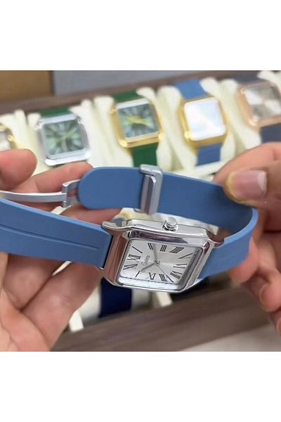 catera Men's watch, sky blue strap, silver frame
