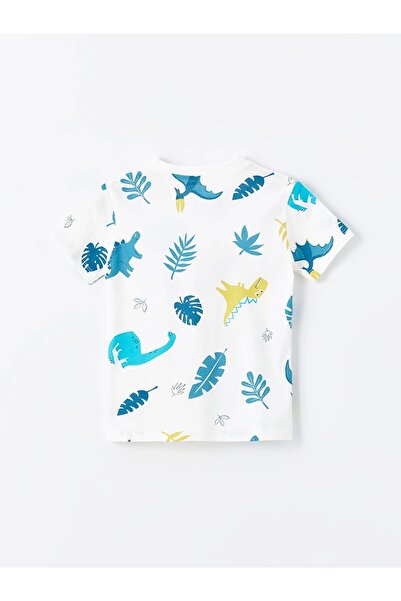 LC Waikiki Lcw Kids Ecru Crew Neck Short Sleeve Printed Baby Boy T-Shirt and Shorts Set of 2