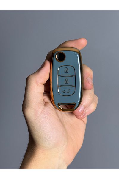 Luxe Aksesuarr Renault -Talisman-Megane4Compatible-Taliant-Sustalı 3 Button Silicone Key Protection Case Gray Color