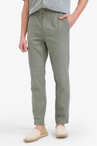 DeFacto New Season 100% Cotton Linen Look Trousers Elastic Waist Slim Fit Slim Fit with Pockets