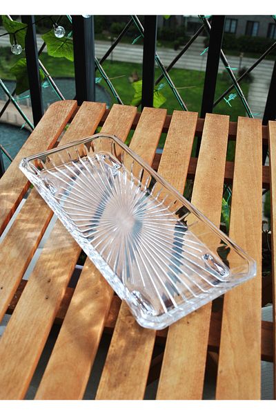 Qualitev Rectangular Footed Glass Serving Plate / Presentation Plate 29 cm - 1 Piece