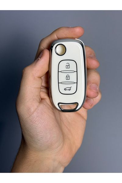 Luxe Aksesuarr Renault - Talisman-Megane4-Taliant-Sustalı 3 Button Silicone Key Protection Case White Silver Color