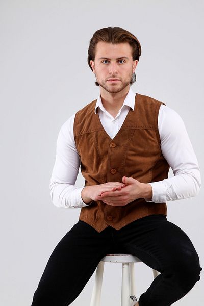 CE-YIL DERİ ÜRÜNLERİ Genuine Leather Suede Vest