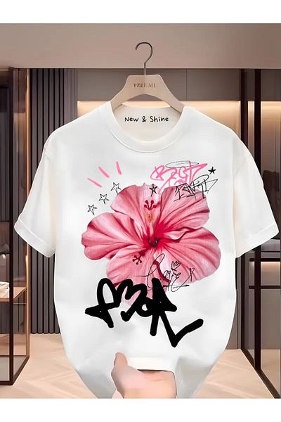 New Shine 1 tricou este un cadou pentru achiziții de 6 și mai sus în coș - tricou oversize cu imprimeu floral