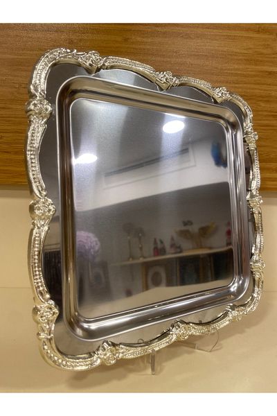 PLUS HOME Tray Single Coffee Tea Presentation Square Silver 24X24 cm
