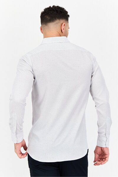 Scotch & Soda Men Modern Fit Microdot Print Long Sleeve Dress Shirt, White