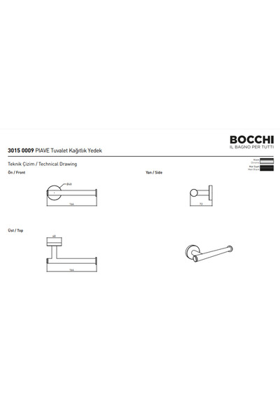 Bocchi Piave Tuvalet Kağıtlık Yedek Mat Siyah 3015-0009-ab