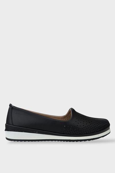 Liger Pantofi de damă, ortopedici, perforați, confortabili, NEGRU - ALB