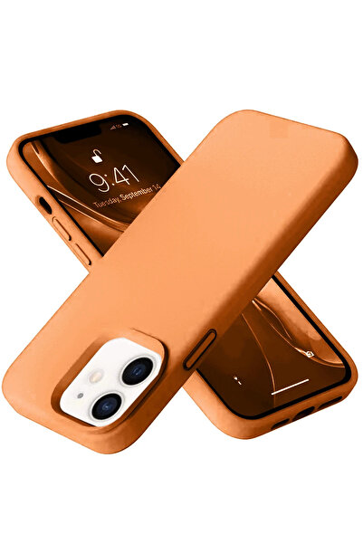 NewFace حافظة ايفون 12 نانو من الداخل سيليكون مخملي - برتقالي 1490656709