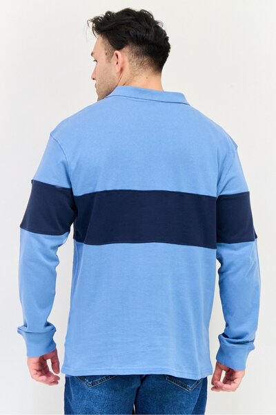 PAUL FRANK Men Regular Fit Long Sleeve Brand Logo Polo Shirt, Blue