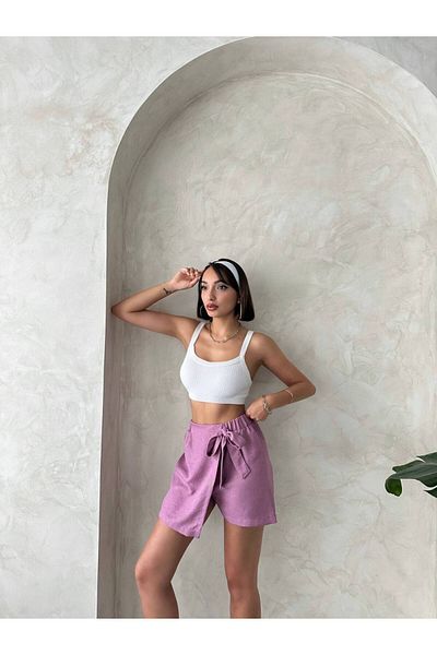 AYLFARWEAR Linen Bow Shorts Skirt
