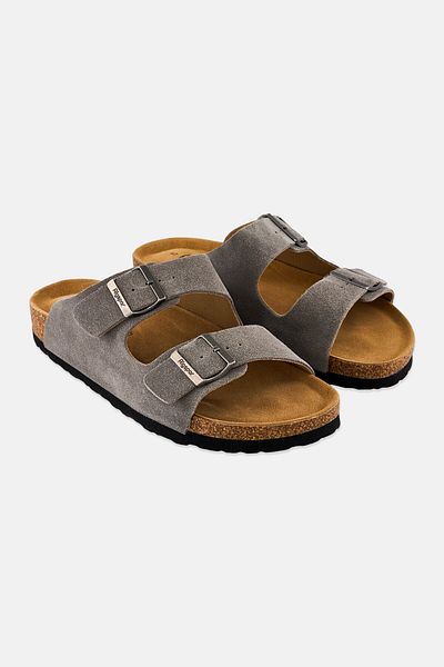 Algspar Men Buckle Slip On Cork Sandals, Grey