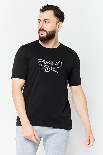 Reebok تي شيرت رجالي رياضي بأكمام قصيرة للأنشطة الخارجية، أسود