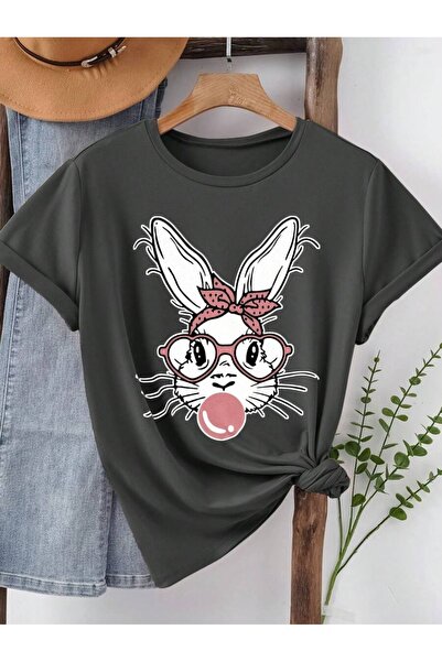 PALPİTO Zec sa dimljenim naočarima za žene Štampano Oversize kroj T-shirt