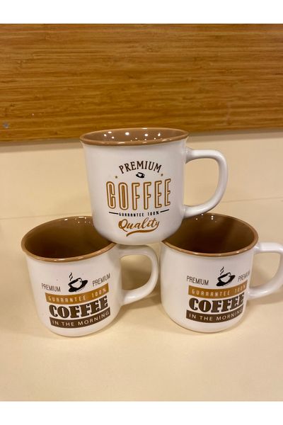 PLUS HOME Mug Cup Porcelain 3 Pcs 250 ml Latte and White Color