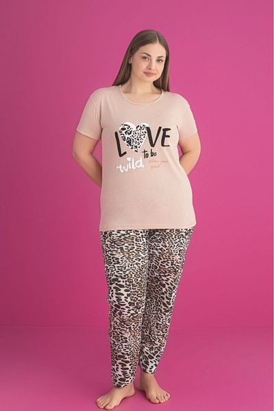 Farya Home Σετ πιτζάμες με κοντό μανίκι X-Dreamy Plus Size Βαμβακερό Λεοπάρ