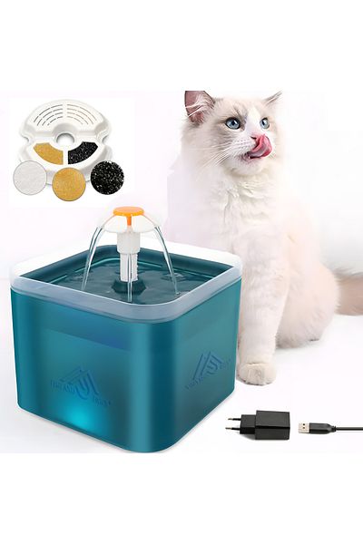 Fish & Paws Dispenser apă tip fântână Fish & Paws®, 2L, LED, filtru carbon, USB, ultra-silențios, Verde