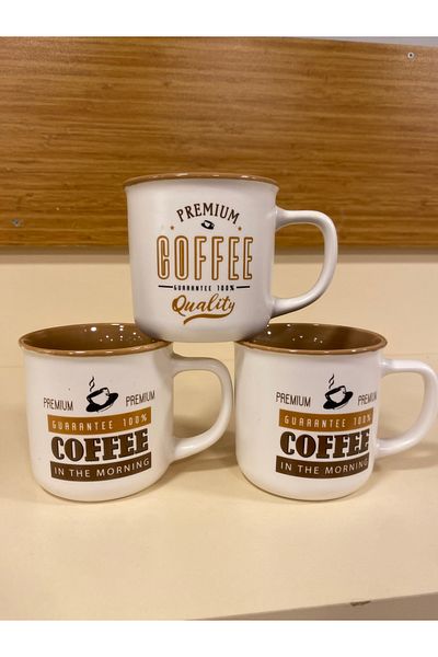 PLUS HOME Mug Cup Porcelain 3 Pcs 250 ml Latte and White Color