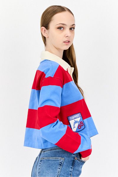 Esprit Women Spread Collar Long Sleeves Stripe Sweatshirt, Multicolor