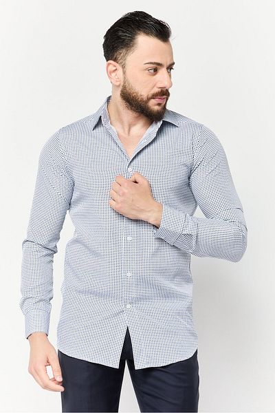 Scotch & Soda Men Modern Fit Micro Check Long Sleeves Dress Shirt, Multicolor
