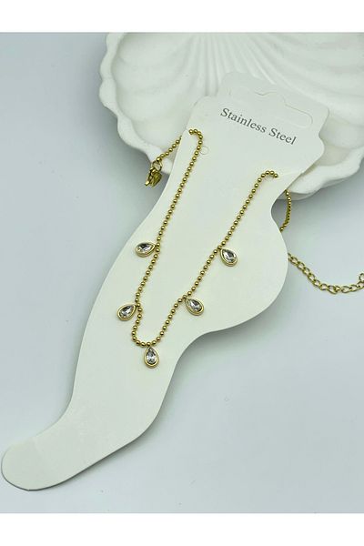 ilvesa shop Drop Zircon Stone Gold Steel Anklet