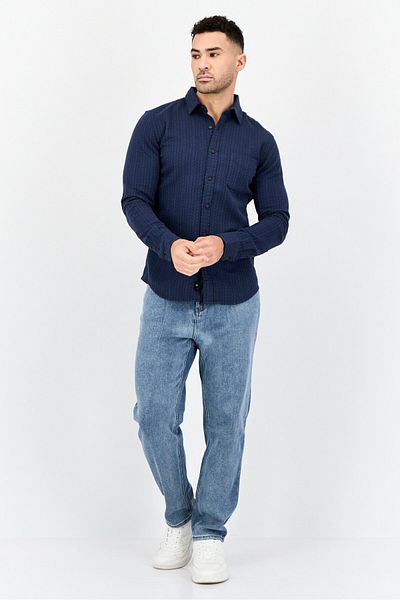 Dockers Men Slim Fit Textured Long Sleeve Casual Shirt, Navy