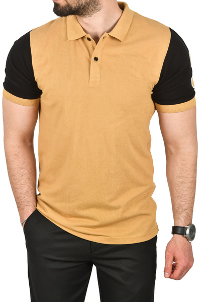 DeepSEA Men's Camel Slim Fit Cotton Polo Neck T-Shirt Slim Fit Breathable Non-Curling Polo Neck T-Shirt 250302