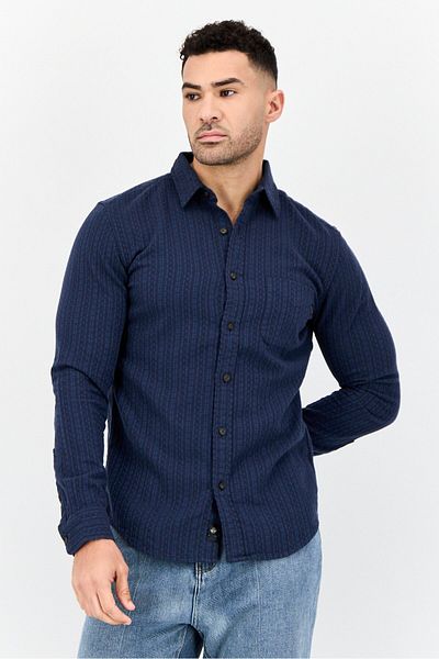 Dockers Men Slim Fit Textured Long Sleeve Casual Shirt, Navy