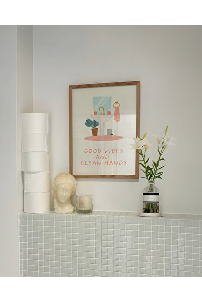 DES VU PRINT Good Vibes and Clean Hands, Banyo Temalı Poster, Çerçevesiz Bany...