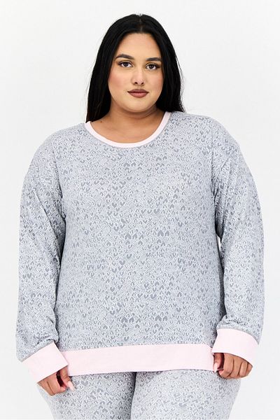 Kensie Women Plus Size 2pc Set Allover Print Pajama, Grey
