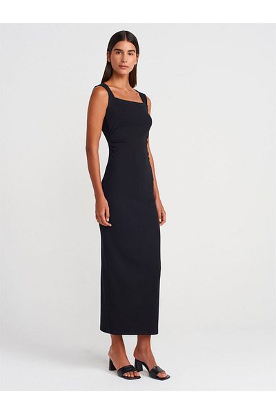 Dilvin 91460 Rochie midi cu guler pătrat Dilvin