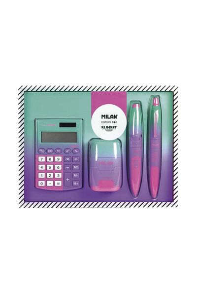 Art Tone Milan Edi̇ti̇on Sunset Ball Point+Versati̇l+Pencil Sharpener+Calculator Purple Pink