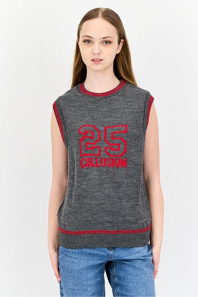 collusion Women Crew Neck Knitted Sweater, Dark Grey