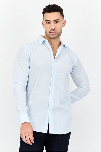 Scotch & Soda Men Modern Fit Micro Checkered Print Long Sleeve Dress Shirt, Multicolor