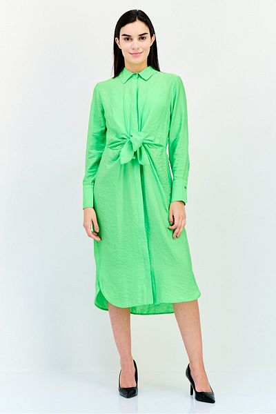 Bebe Women Plain Tie Waist Midi Dress, Lime Green
