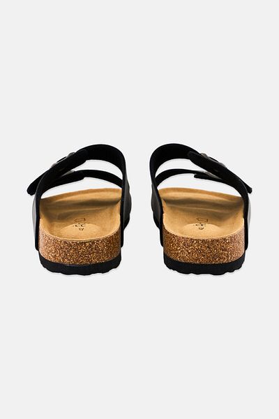 Algspar Men Double Monk Strap Slip On Cork Sandals, Dark Grey