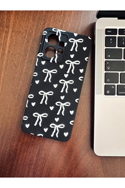 Mobildizayn OPPO A54 Uyumlu Beyaz Kurdele Desenli Siyah Lansman Telefon Kılıfı