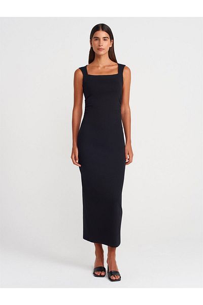 Dilvin 91460 Rochie midi cu guler pătrat Dilvin