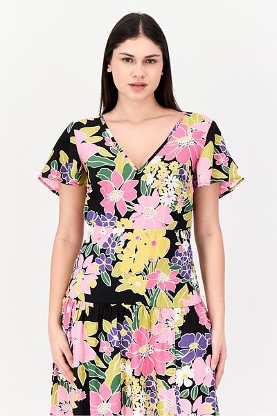 VILA Women Floral Print Midi Dress, Multicolor