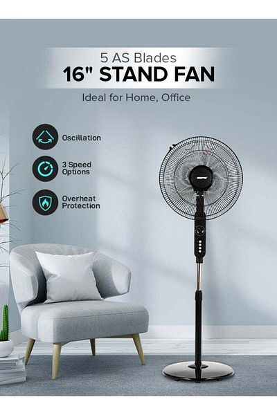 Geepas 16 Inch Stand Fan, Black - Gf9488