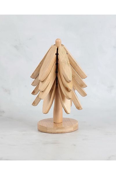 ELZEY HOME Bamboo 4-Piece Folding Trivet with Stand