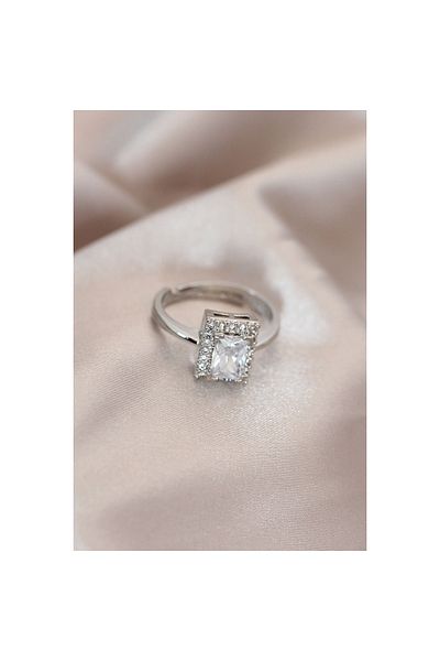 Marsilyan Adjustable Silver Color Metal Zircon and Crystal Rectangle Model Ring - TJ-BYK2067