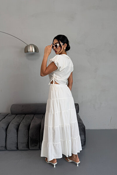 Ortaya Çık Біла лляна сорочка з боковими складками та спідницею