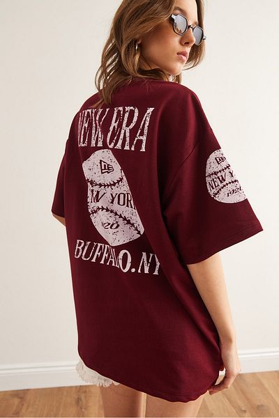 Olalook Γυναικείο μπλουζάκι New York Claret Red μπροστινό πίσω με στάμπα με 2 κλωστές Unisex Oversize TSH-19000696
