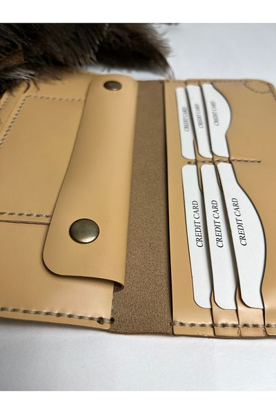 TROYDER Genuine Leather Long Phone Wallet Beige Color