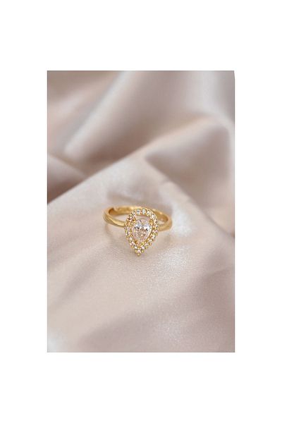 Marsilyan Adjustable Gold Color Metal Zircon Stone Drop Model Ring - TJ-BYK2071
