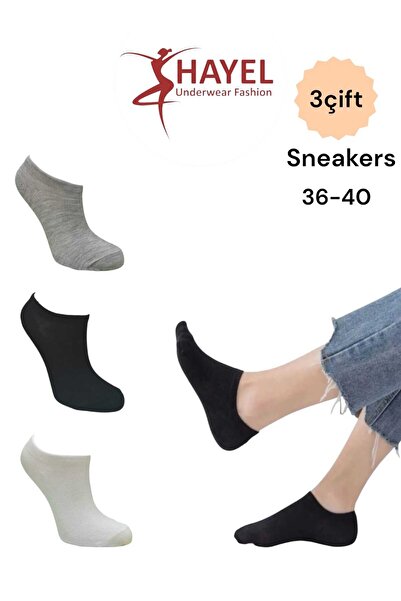 HAYEL 3 perechi de șosete negru, alb, gri, uni, pentru femei, din bumbac, invizibil