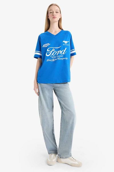 DeFacto New Season Cool Ford Motor Company Oversize Φαρδιά Εφαρμογή με λαιμόκοψη με κοντό μανίκι μπλουζάκι
